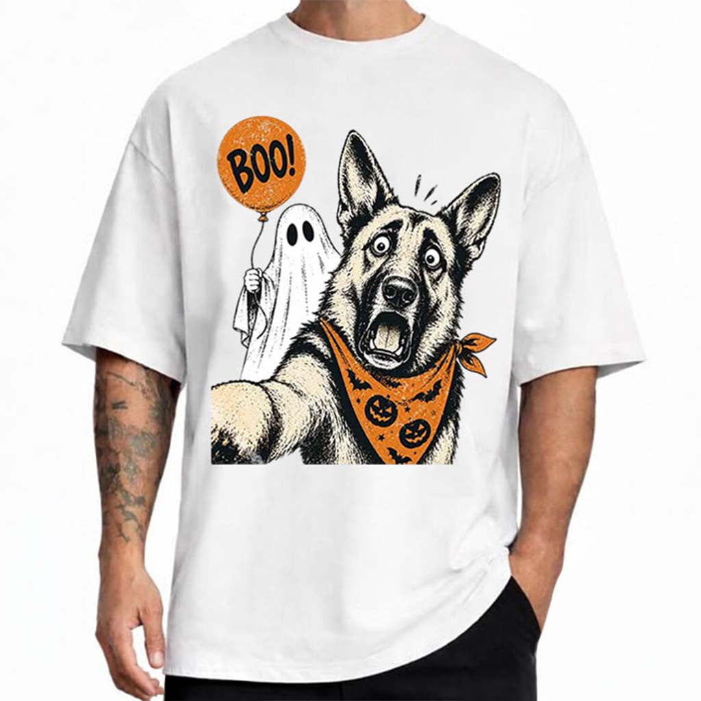 German Shepherd Funny Ghost Selfie Halloween Dog Meme T-Shirt Gift For Dog Lovers - Merchluma