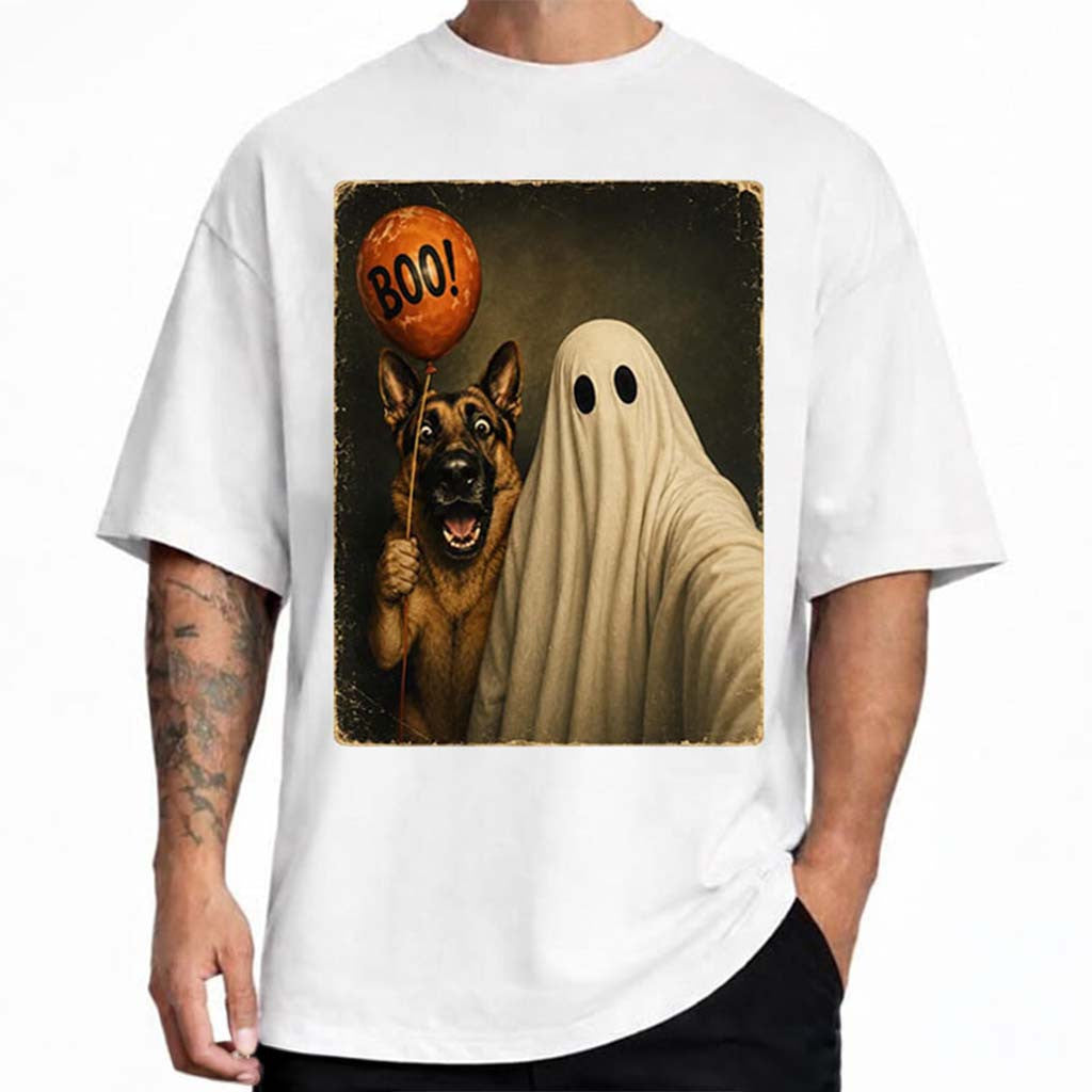 German Shepherd Ghost Selfie Boo Halloween Dog Meme T-Shirt Funny Gift For Dog Lovers - Merchluma