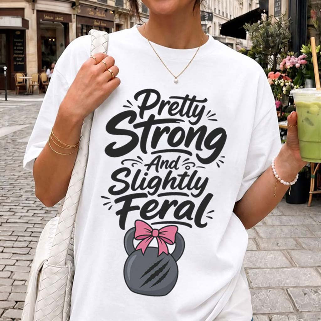 Pretty Strong And Slightly Feral T-Shirt Coquette Gym Girl Shirt Cool Gift For Sisters - Merchluma
