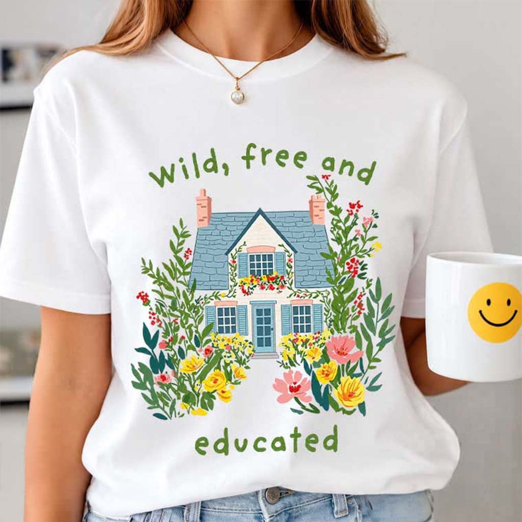Wild Free And Educated T-Shirt Homeschool Moms Club Shirt Present For Mama - Merchluma