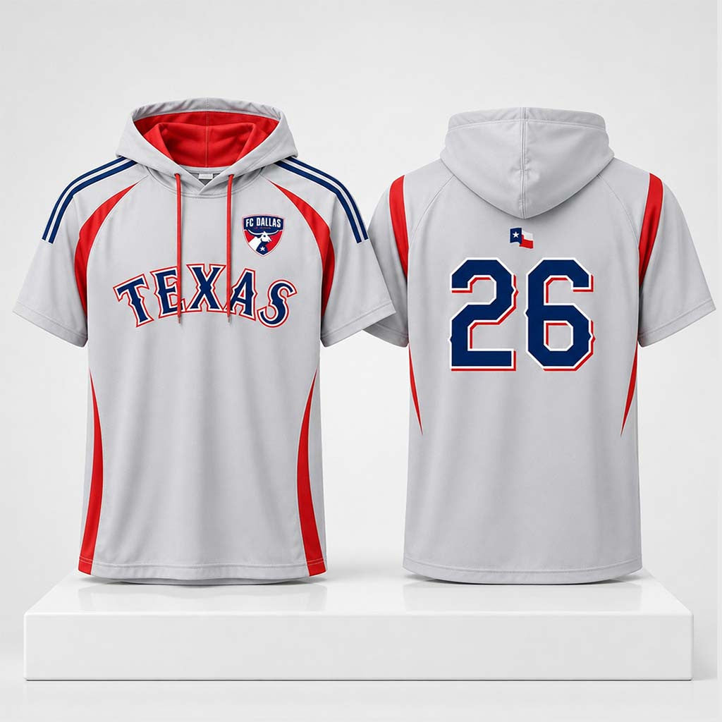 Texas Rangers FC Dallas Short Sleeve Hoodie 2026 Texas Rangers Merch Gifts For Him - Merchluma