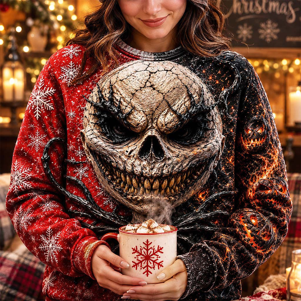 Spooky Skull Holiday Sweatshirt Horror Apparel Gifts For Halloween - Merchluma