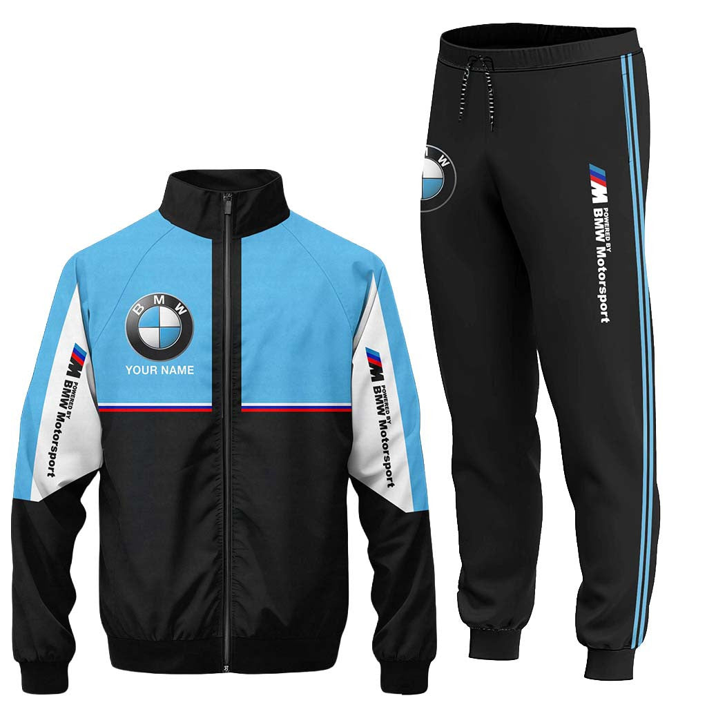 Personalized Powered By BMW Motorsport Zipper Stand Collar Jacket And Sweatpants Gifts For Dad - Merchluma