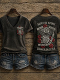Christian Motorcycle Biker V-Neck Shirt Saint In Spirit Sinner In Style Faith Based Apparel - Merchluma