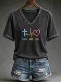 Faith Hope Love V-Neck Shirt Faith Based Clothing Lines Religious Gifts For Her - Merchluma