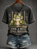 Frog Even A Mess Still Blessed V-Neck Shirt Grace Found Me Bible Clothing Faith Based Gifts - Merchluma