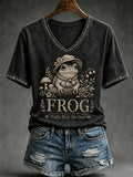 Frog Fully Rely On God V-Neck Shirt Christian Apparel Gifts For Religious Woman - Merchluma