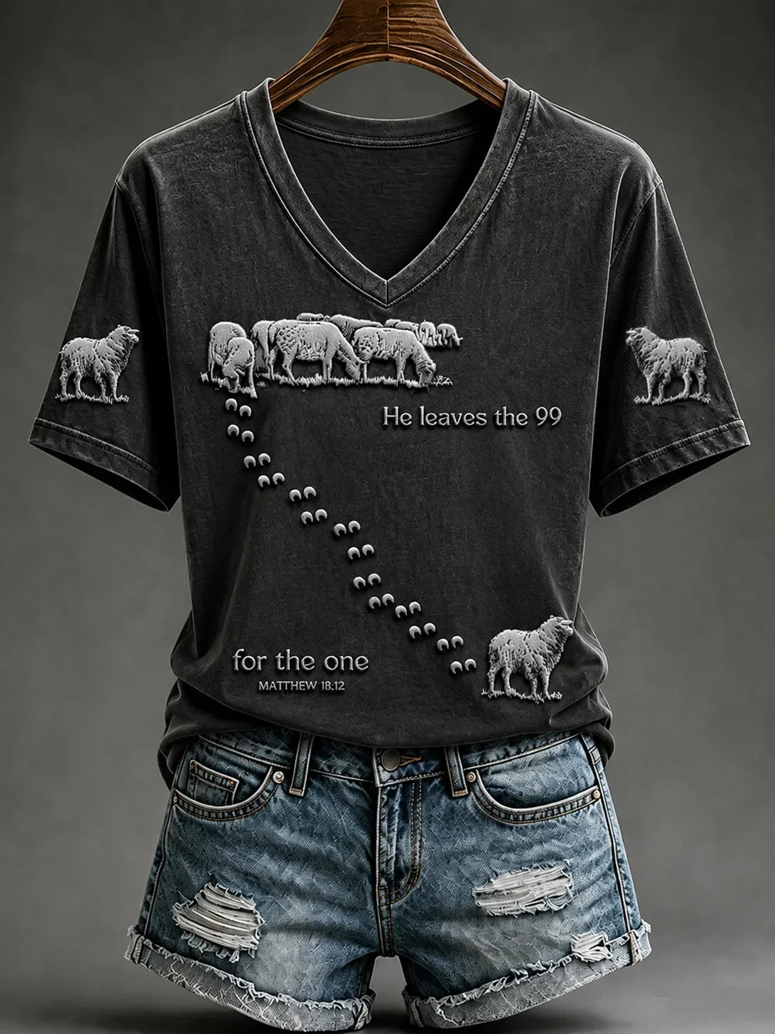 He Leaves The 99 For The One V-Neck Shirt Matthew Bible Verse Clothing Line Christian Gifts - Merchluma
