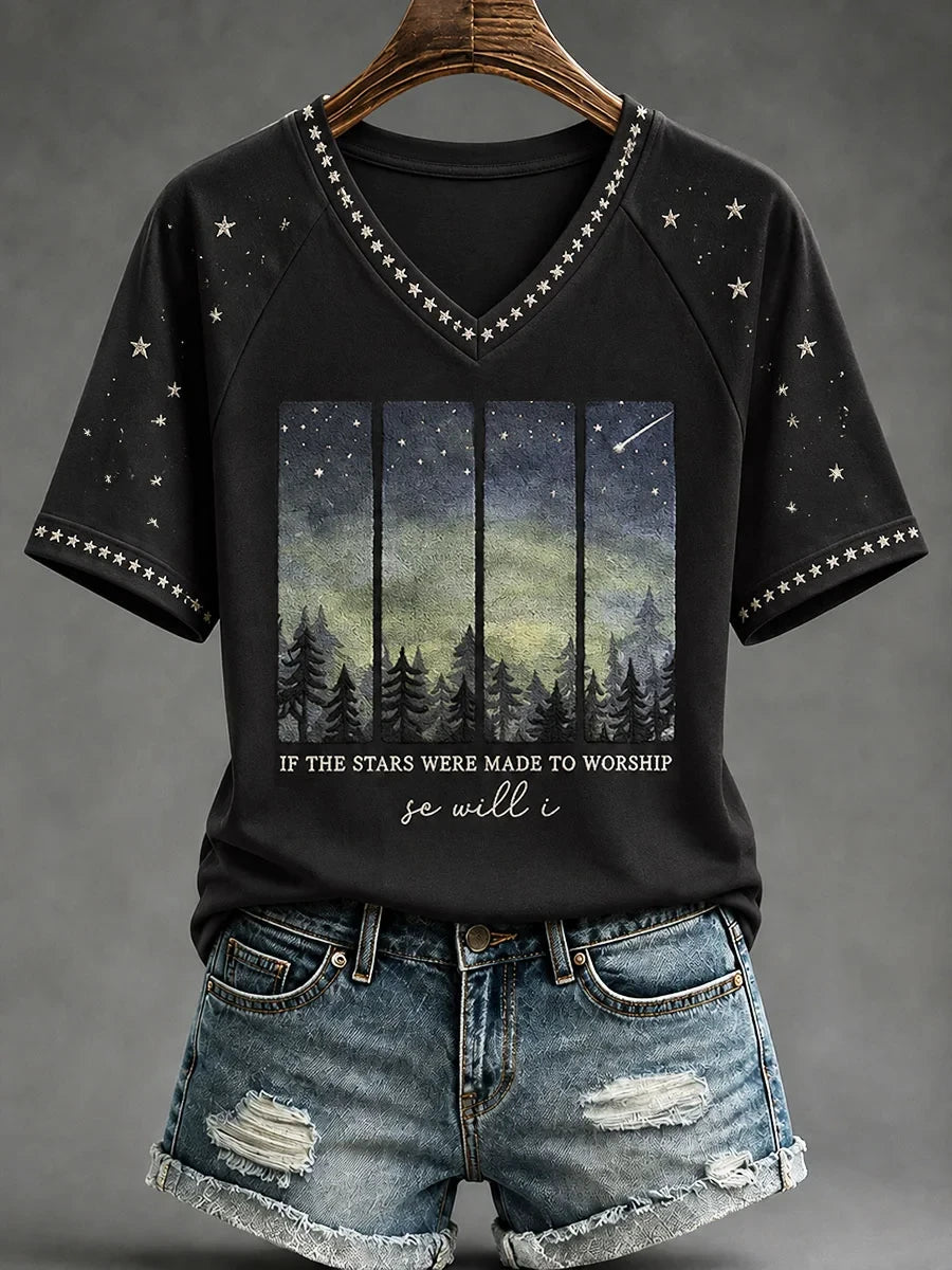 If The Stars Were Made To Worship So Will I Psalm 148 Christian V-Neck Shirt Bible Gifts - Merchluma