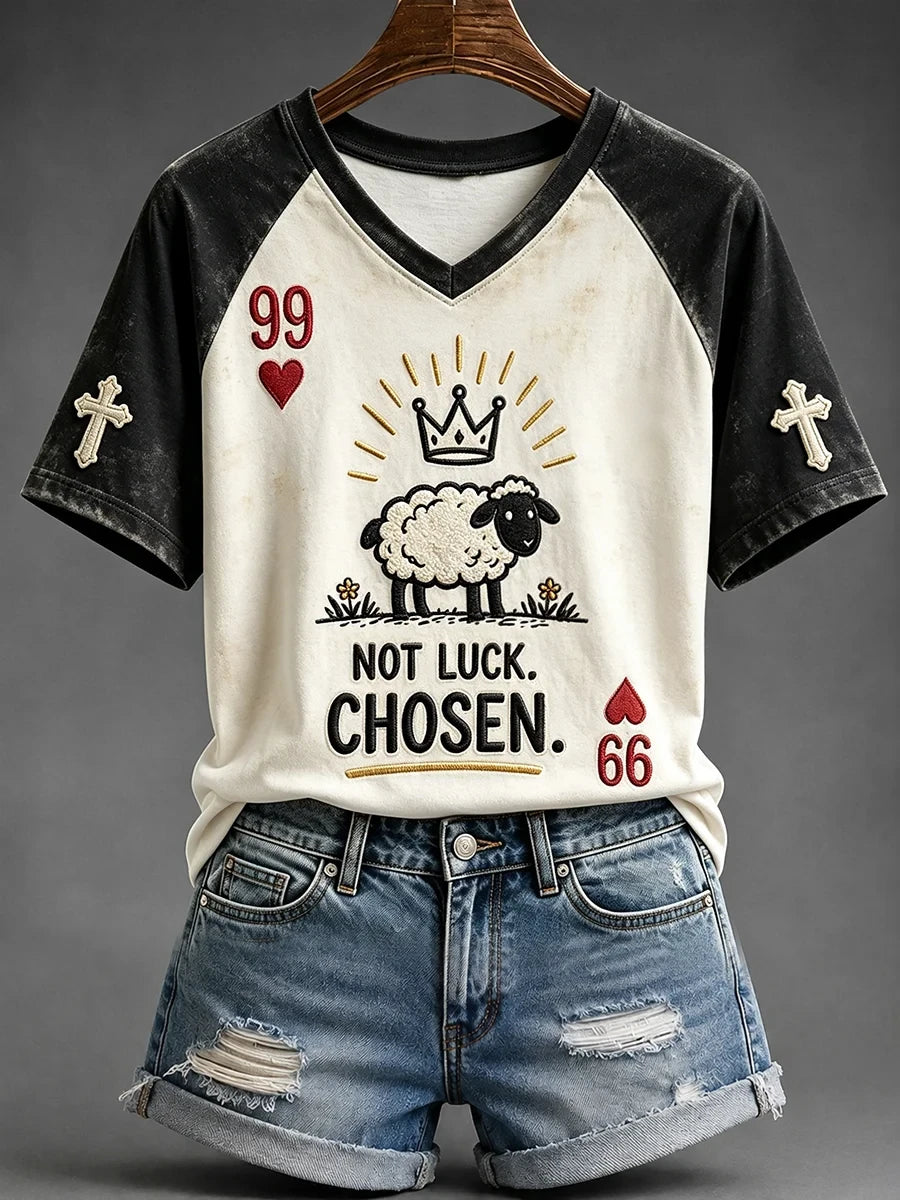 Not Luck Chosen Faith Sheep V-Neck Shirt Faith And Love Clothing Christian Gifts For Teens - Merchluma