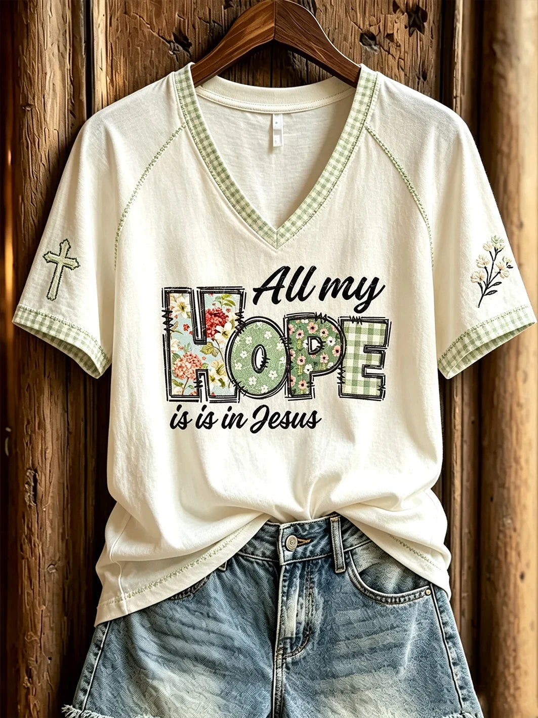 All My Hope Is In Jesus V-Neck Shirt Faith Based Clothing Gifts For Religious Woman - Merchluma
