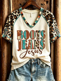 Boots Jeans Jesus Turquoise Cross Leopard Western V-Neck Shirt Faith Based Clothing Stores - Merchluma