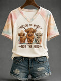 Cow Follow The Word Not The Herd V-Neck Shirt Faith Outfits Biblical Gifts For Women - Merchluma