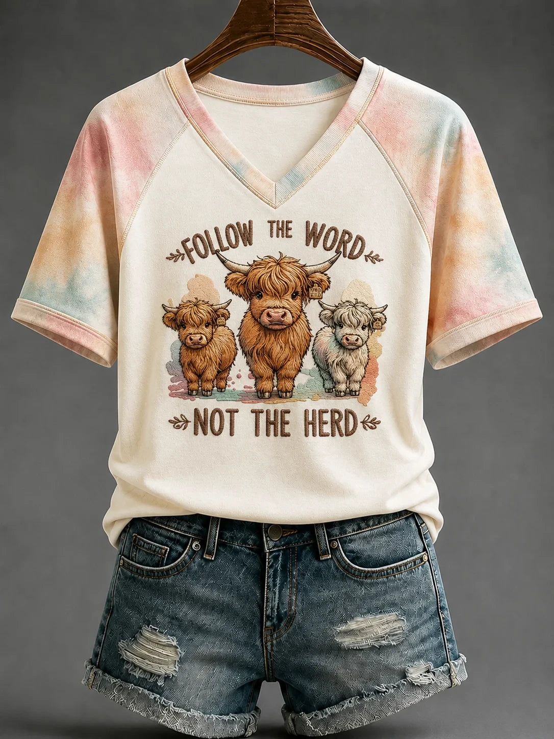 Cow Follow The Word Not The Herd V-Neck Shirt Faith Outfits Biblical Gifts For Women - Merchluma