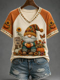 Gnome Hello Fall V-Neck Shirt Cute Autumn Clothes Best Gift For Girlfriend - Merchluma