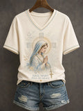 Hail Mary Full Of Grace V-Neck Shirt Christian Faith Apparel Unique Religious Gifts - Merchluma