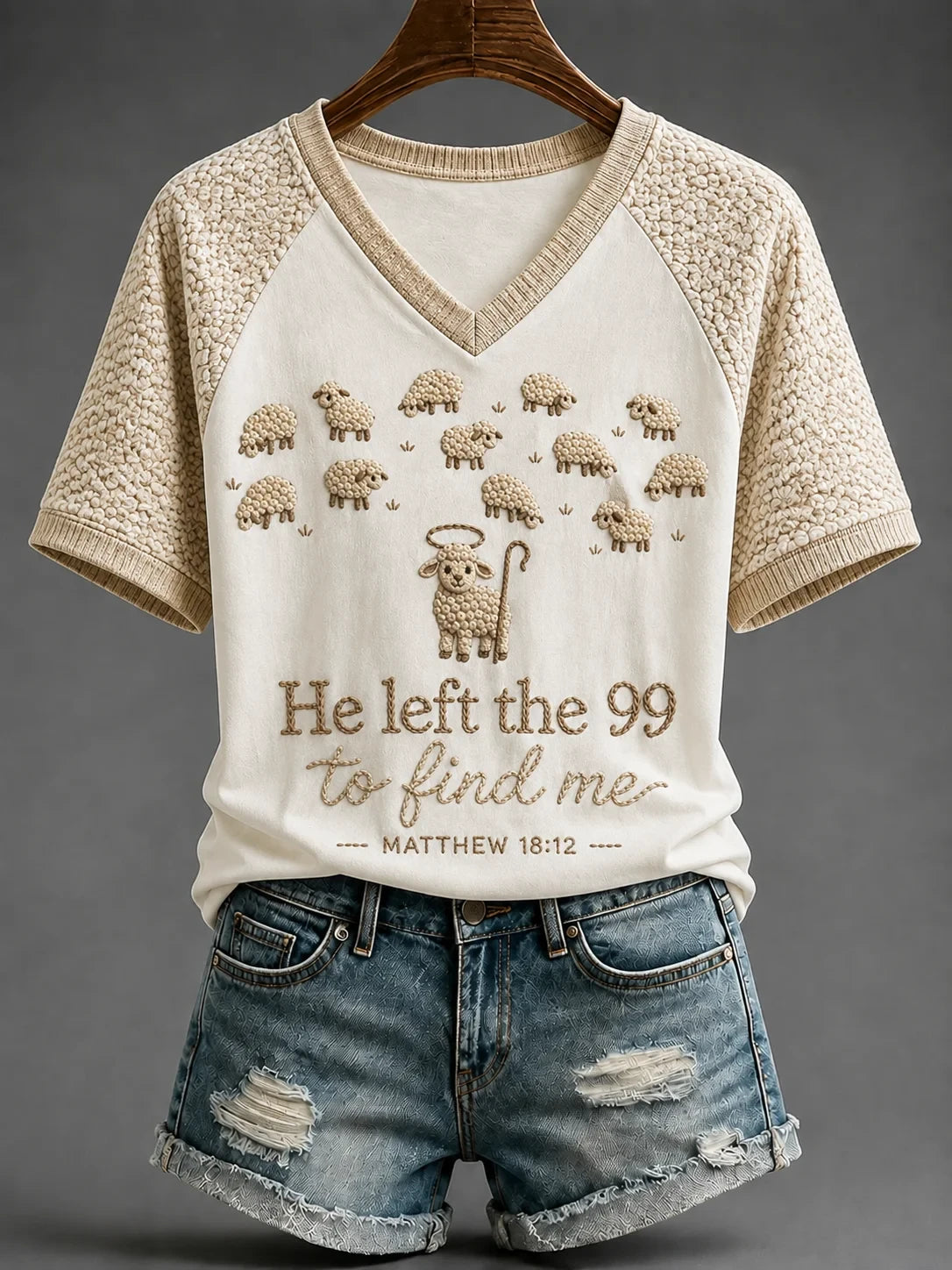 He Left The 99 To Find Me V-Neck Shirt Active Faith Gear Religious Gifts For Her - Merchluma
