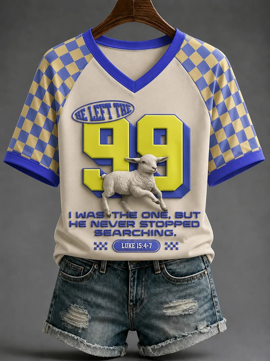 He Left The 99 V-Neck Shirt Bible Verse Clothing Unique Religious Gifts - Merchluma