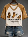 Horse Walking By Faith Tripping Constantly V-Neck Shirt Clothes Of Faith Christian Gifts - Merchluma