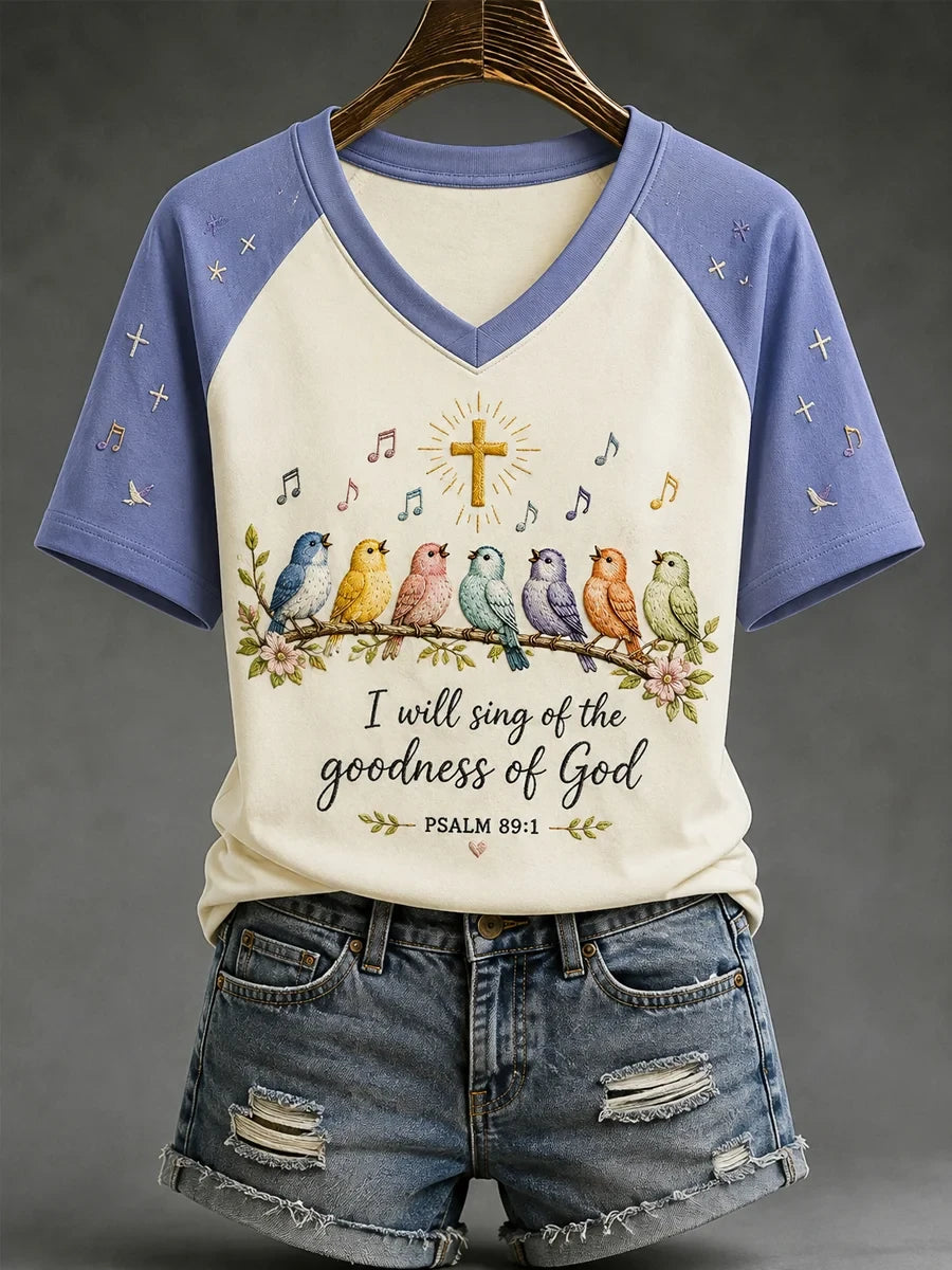 I Will Sing Of The Goodness Of God Birds V-Neck Shirt Cool Christian Apparel Present For Her - Merchluma