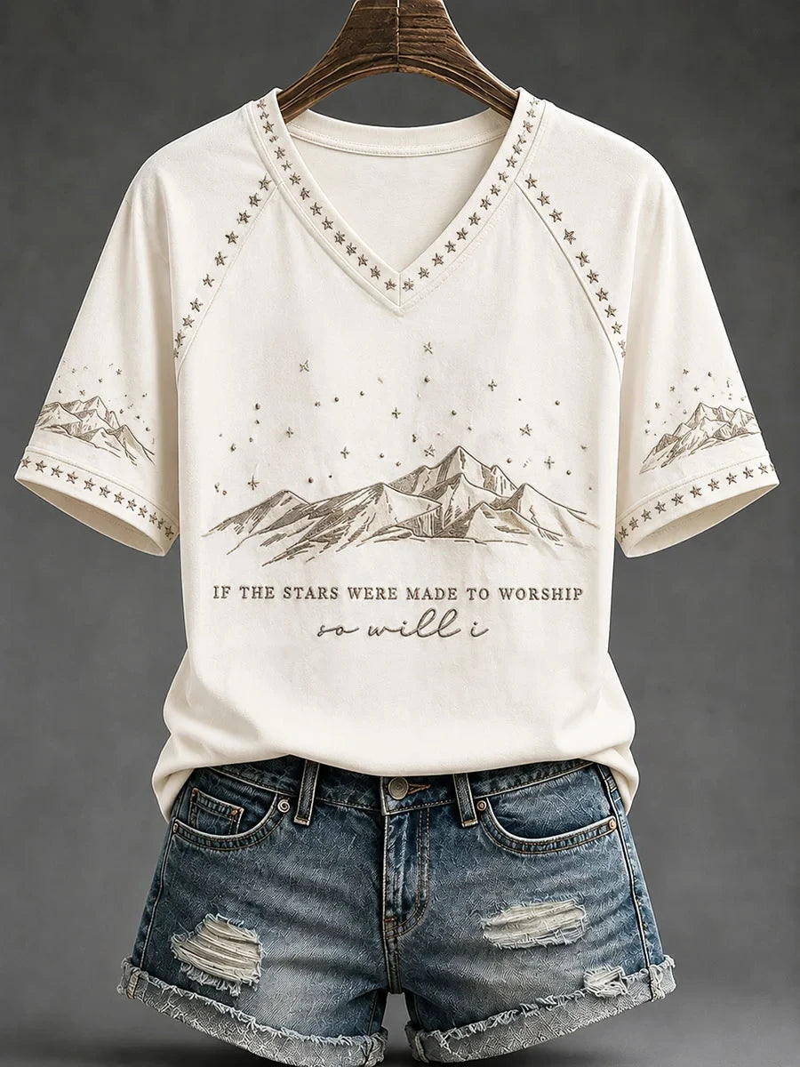 If The Stars Were Made To Worship So Will I V-Neck Shirt Psalm 148 Bible Gifts Ideas - Merchluma