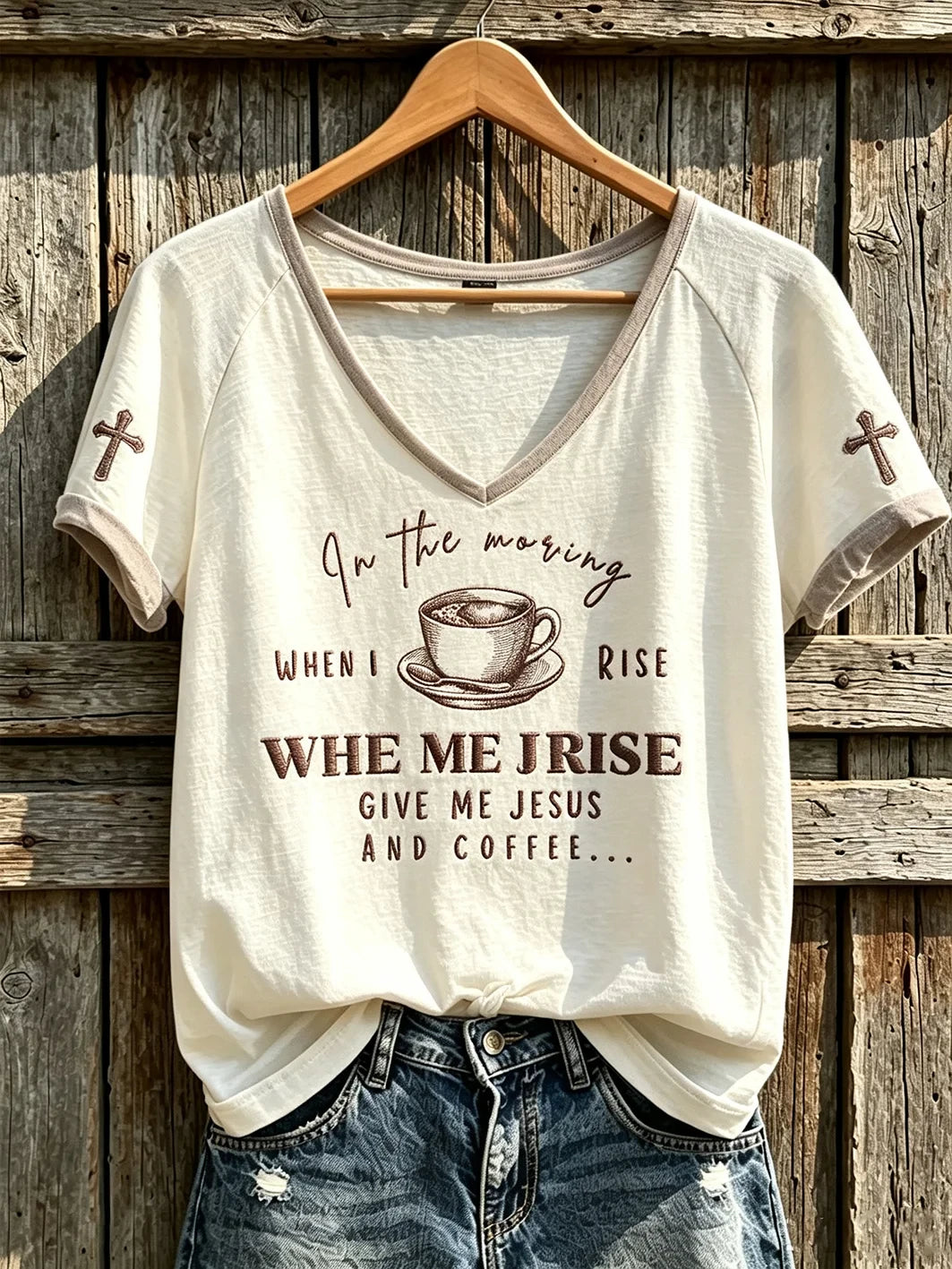 In The Morning When I Rise Give Me Jesus And Coffee V-Neck Shirt Christ Gift For Coffee Lover - Merchluma