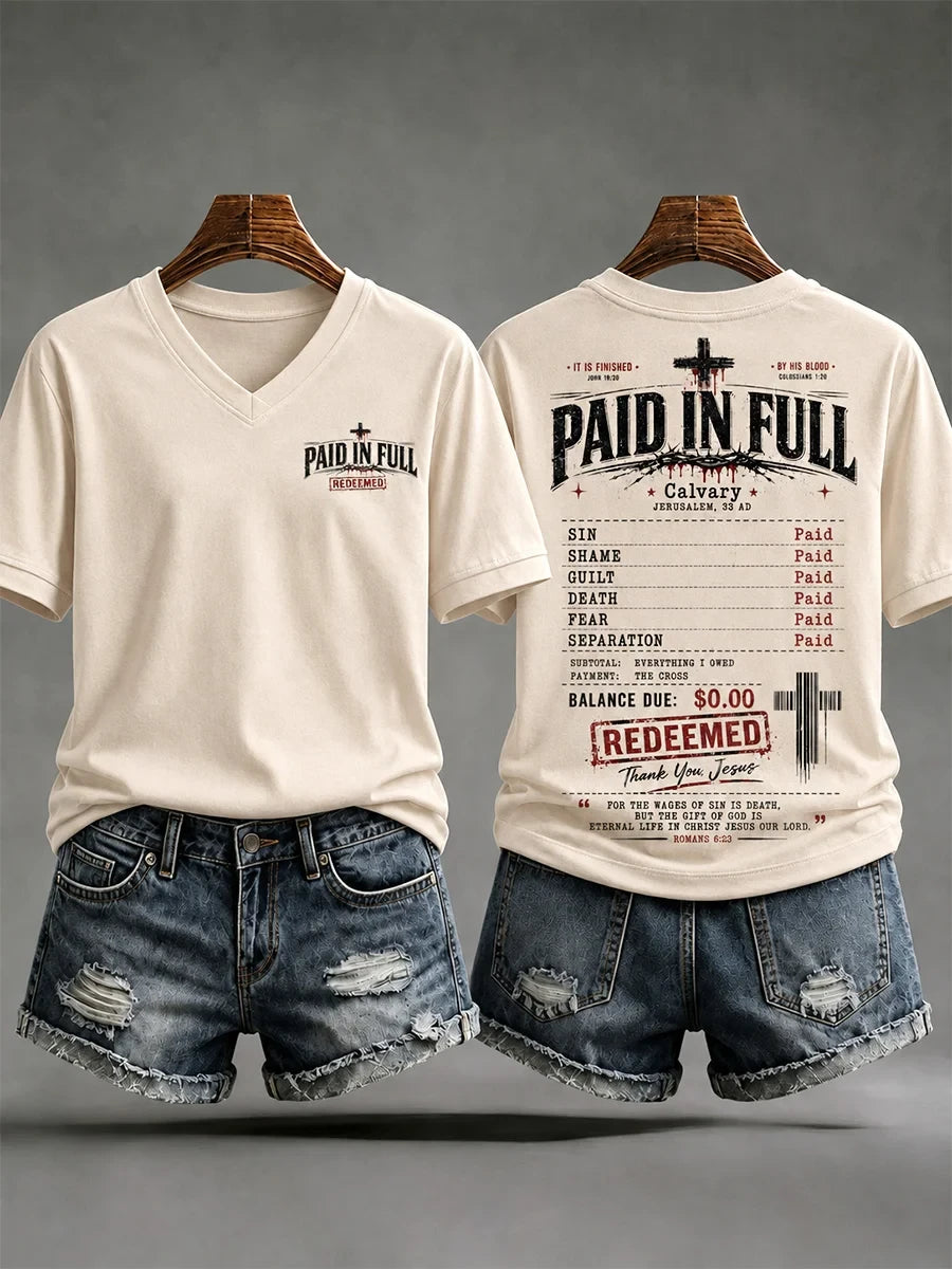 Jesus Paid It All V-Neck T-Shirt Faith Clothes Online Unique Christian Gifts - Merchluma