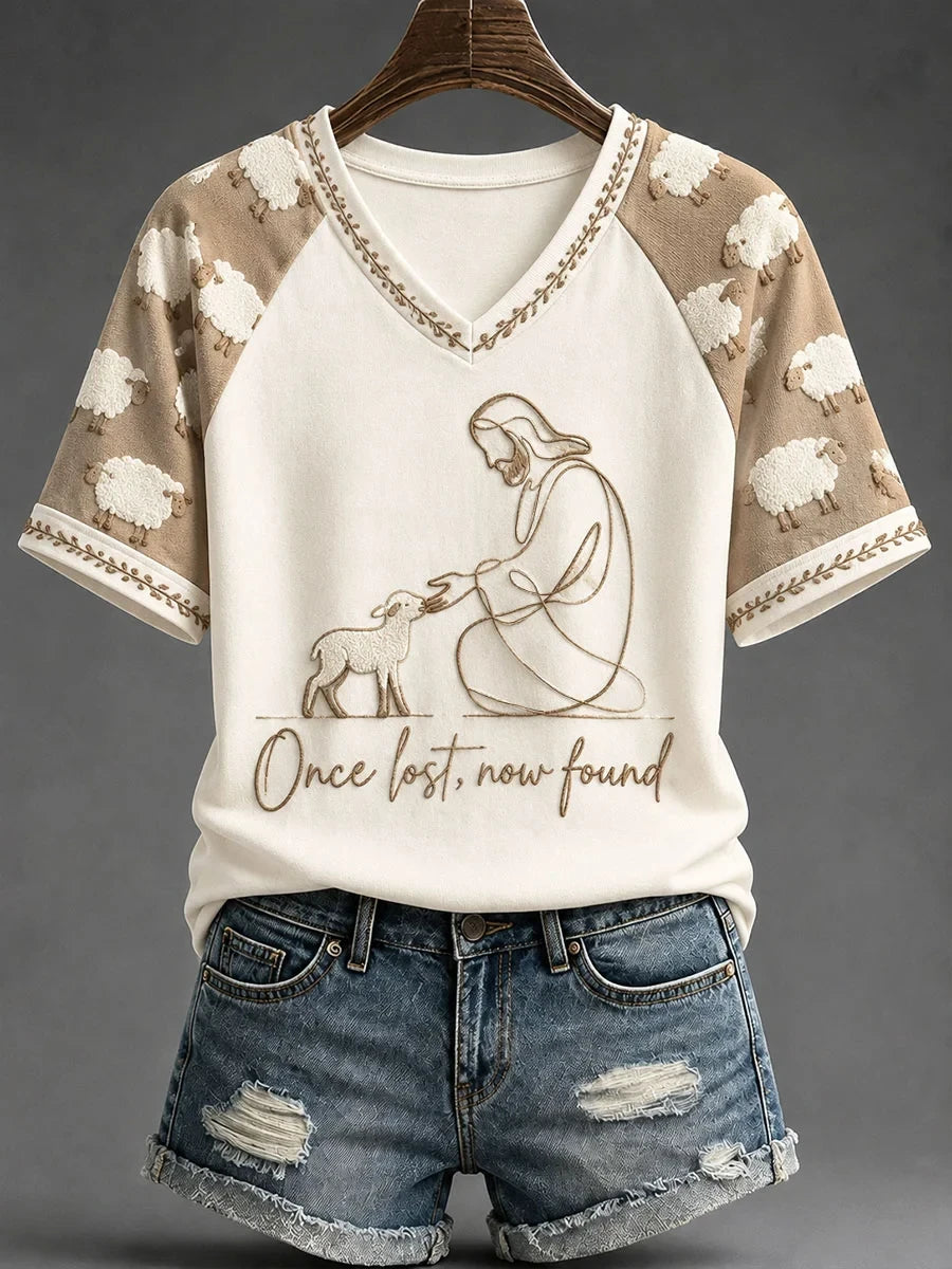 Once Lost Now Found V-Neck Shirt Faith Wear Clothing Presents For Christians - Merchluma