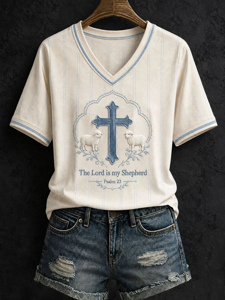 The Lord Is My Shepherd V-Neck Shirt Cool Christian Apparel Biblical Gifts For Women - Merchluma