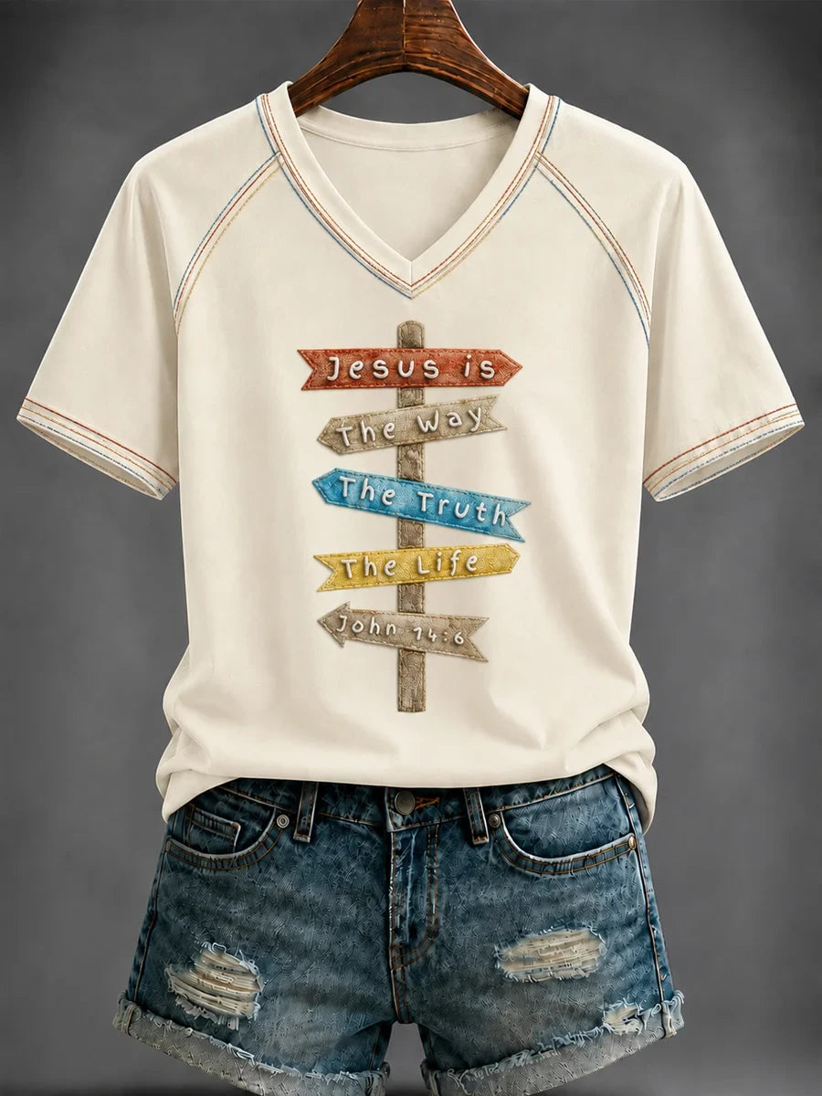 The Way The Truth The Life V-Neck Shirt Bible Scripture Clothing Gifts For Religious Woman - Merchluma
