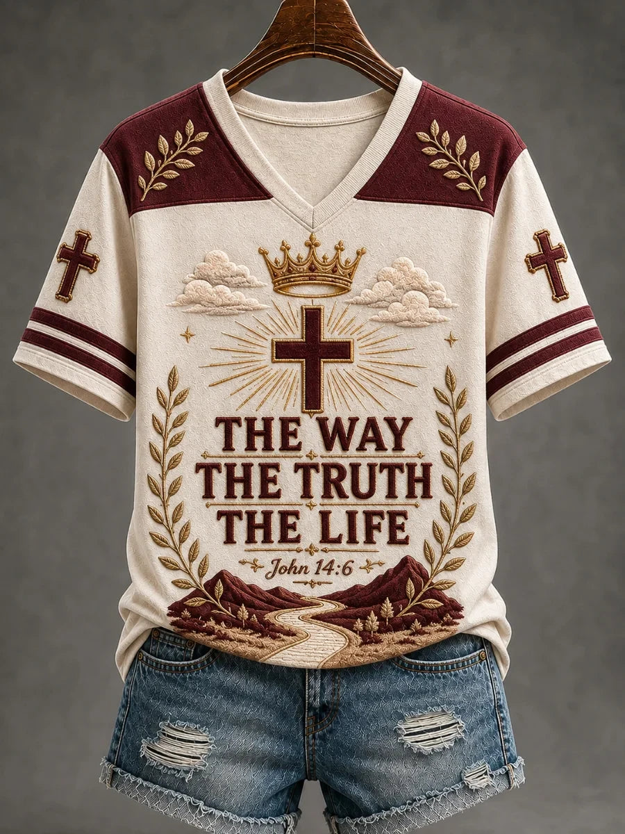 The Way The Truth The Life V-Neck Shirt Faith Inspired Clothing Gifts For Religious Woman - Merchluma