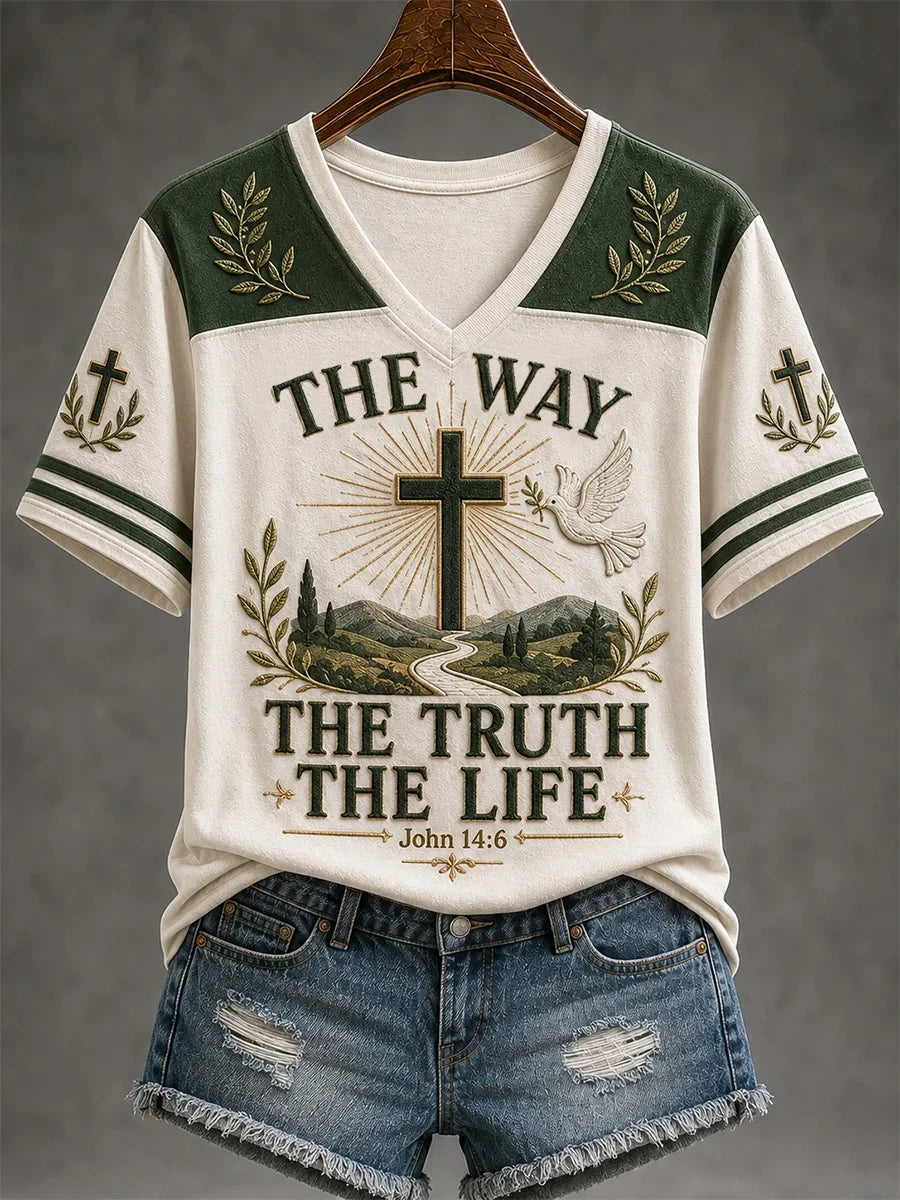 The Way The Truth The Life V-Neck Shirt Scripture Clothing Religious Gifts For Mom - Merchluma