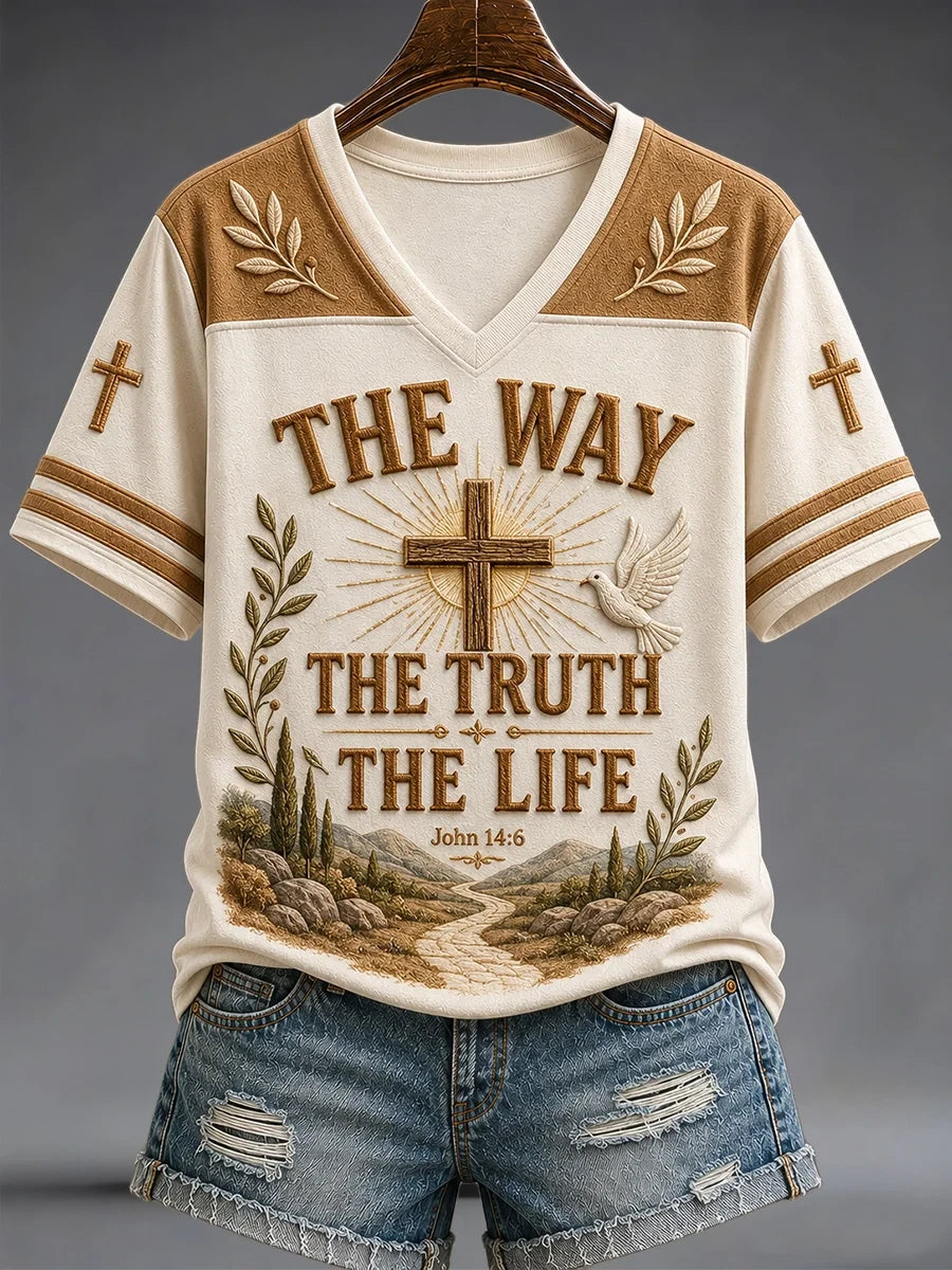 The Way The Truth The Life V-Neck T-Shirt Faith Based Clothing Stores Religious Gift Ideas - Merchluma