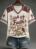 Walk By Faith Not By Sight V-Neck Shirt Active Faith Gear Christian Gift Shop - Merchluma