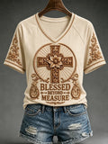 Western Cross Blessed Beyond Measure V-Neck Shirt Faith Wear Clothing Christian Gift Store - Merchluma