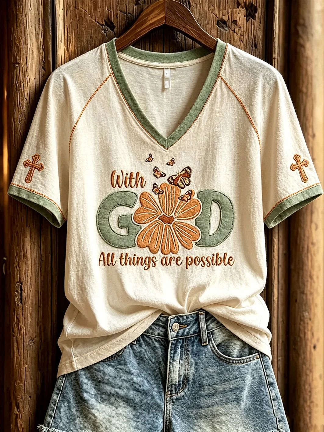 With God All Things Are Possible V-Neck Shirt Love In Faith Apparel Unique Christian Gifts - Merchluma