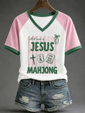 All I Need is Jesus Mahjong V-Neck Shirt Faith Based Clothing Lines Present For Sisters - Merchluma