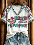 Created With A Purpose Christian Western V-Neck Shirt Religious Gifts For Her - Merchluma