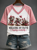 Elephant Walking By Faith Tripping Constantly V-Neck Shirt Pink Cute Animal Shirt Christ Gifts - Merchluma