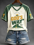 God's Way Faith V-Neck Shirt He Leads I Follow Bible Clothing Best Christian Gifts - Merchluma