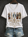 Hail Mary Full Of Grace V-Neck Shirt Elevated Faith Clothing Christian Gifts For Ladies - Merchluma