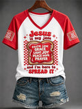 Jesus Is My Jam And I'm Here To Spread It V-Neck Shirt Elevated Faith Clothing Gift For Her - Merchluma