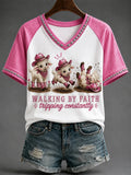 Sheep Walking By Faith Tripping Constantly V-Neck Shirt Adorable Animal Shirt Christian Gifts - Merchluma