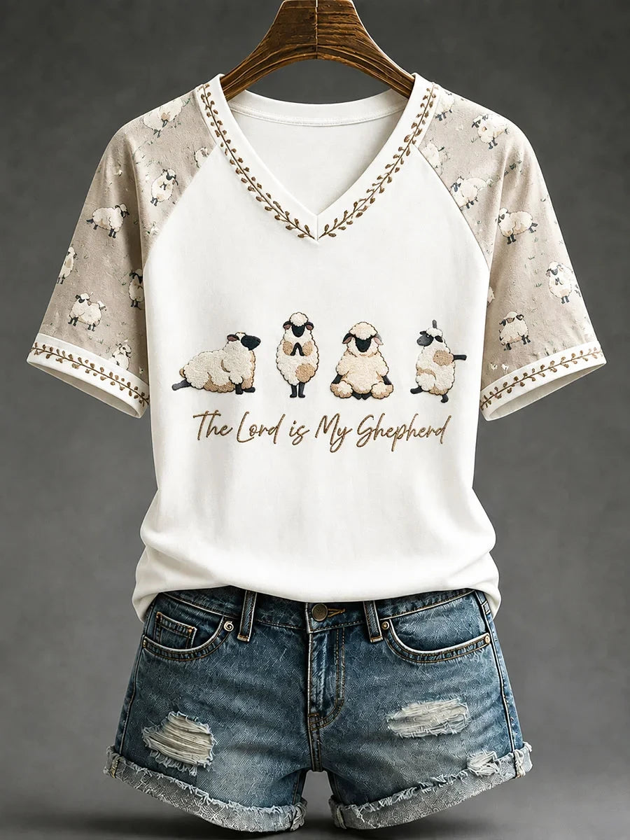 The Lord Is My Shepherd V-Neck Shirt Elevated Faith Apparel Bible Gifts For Women - Merchluma