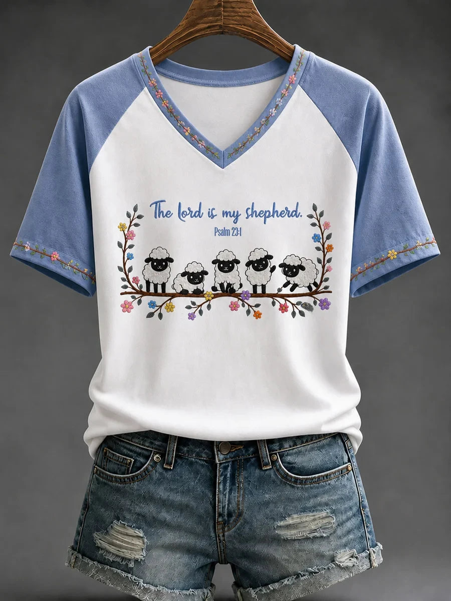 The Lord Is My Shepherd V-Neck Shirt Faith Based Clothing Stores Christian Best Friend Gifts - Merchluma