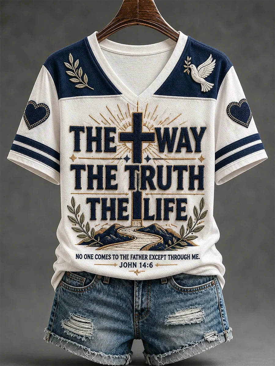 The Way The Truth The Life V-Neck Shirt Bible Verse Clothing Faith Based Gifts - Merchluma