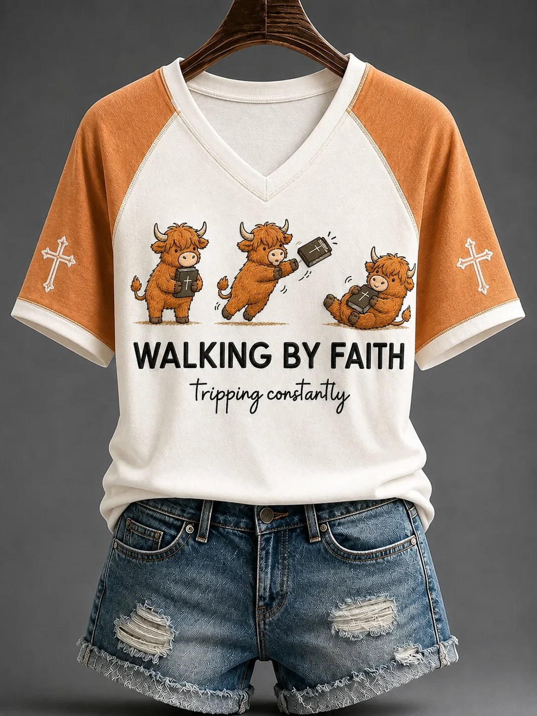 Walking By Faith Tripping Constantly V-Neck Shirt Christian Faith Shirts Bible Verse On Gift - Merchluma