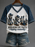 Zebra Walking By Faith Tripping Constantly V-Neck Shirt Christian Faith Apparel Religious Gifts - Merchluma