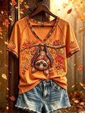 Bat Autumn Vibes V-Neck Shirt Cute Fall Clothing Gifts For Bat Lover Present For Wife - Merchluma