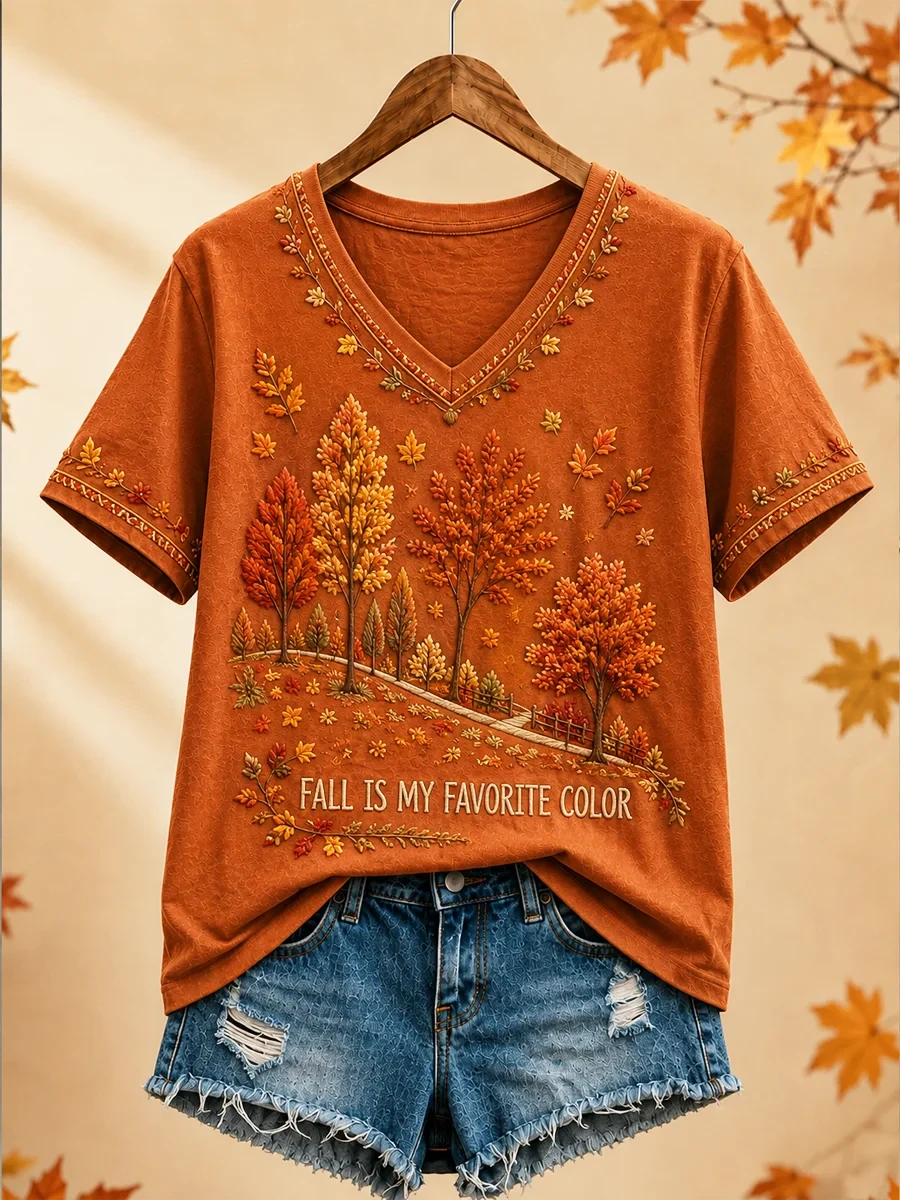 Fall Is My Favorite Color V-Neck Shirt Fall Trendy Clothes Best Gifts For Mom - Merchluma
